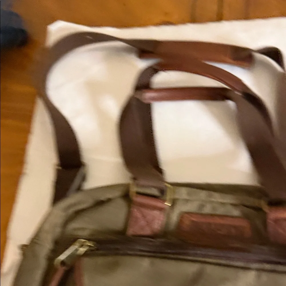 Duluth Trading Co Olive Canvas Laptop Bag with Brown Leather Trim